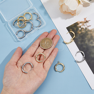 12Pcs 2 Colors 201 Stainless Steel Huggie Hoop Earring Findings STAS-DC0015-45-1