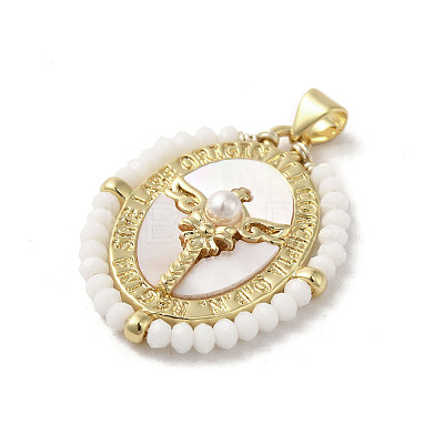 Brass Pave Shell Pendants KK-I708-01A-G-1