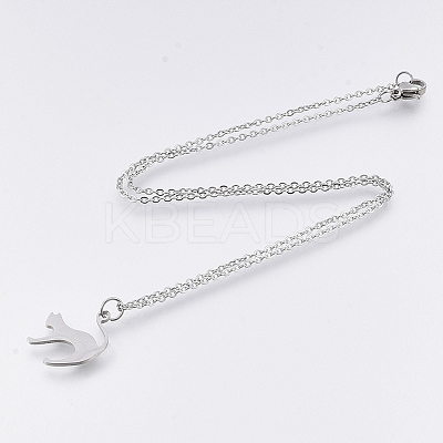 Non-Tarnish 201 Stainless Steel Kitten Pendant Necklaces LS-NJEW-T009-JN126-40-1-1