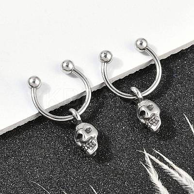 Skull 316 Surgical Stainless Steel Dangle Half Hoop Earrings for Women EJEW-G416-48AS-1