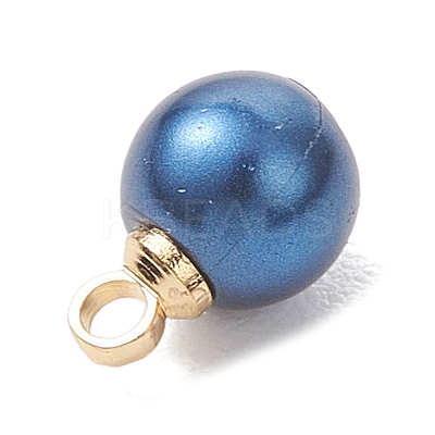 Baking Paint Pearlized Glass Pearl Round Charms with Brass Bails PALLOY-JF04897-1