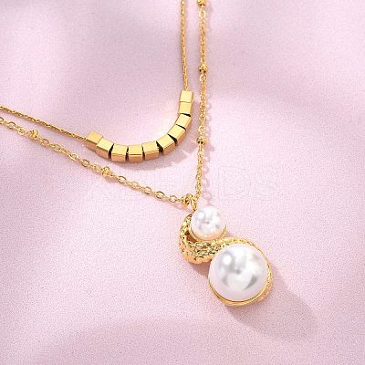 304 Stainless Steel Double Layer Necklaces NJEW-Z061-02G-1