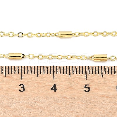 Brass Cable Chains with Column Beaded Necklace for Women LS-NJEW-P265-24G-1