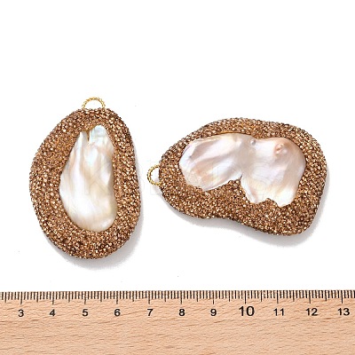 Rack Plating Brass Topaz Rhinestone Big Pendants KK-K362-09G-1