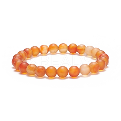 Natural Carnelian Round Beaded Stretch Bracelet BJEW-JB08644-1