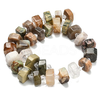 Natural Yellow Hematoid Quartz & White Moonstone & Quartz Crystal & Green Opal & Multi-Moonstone & Rhodonite Beads Strands G-L642-H07-01-1