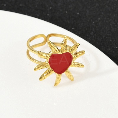 Heart Sun 304 Stainless Steel Enamel Finger Rings for Women RJEW-G355-08G-02-1