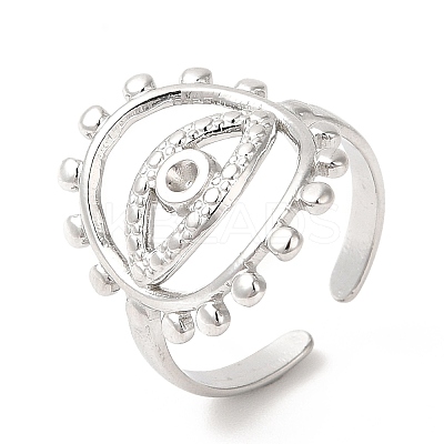 Tarnish Resistant 201 Stainless Steel Open Cuff Ring Rhinestone Settings RJEW-E063-40P-1