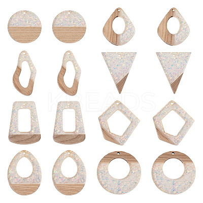 16Pcs 8 Style Wooden Pendants FIND-TA0005-92-1