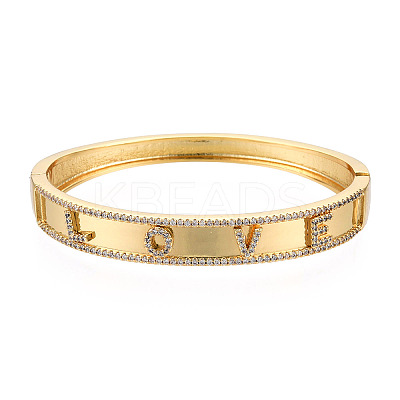 Cubic Zirconia Word Love Hinged Bangle BJEW-N014-021A-1