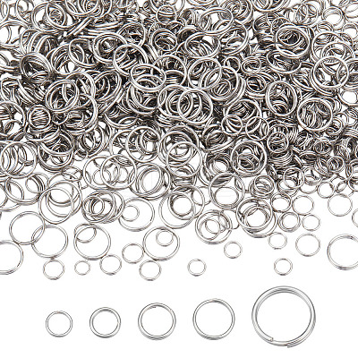 1000Pcs 5 Style 304 Stainless Steel Split Rings STAS-ME0002-63-1