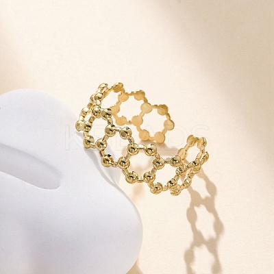 Hexagon 304 Stainless Steel Open Cuff Ring for Women RJEW-Z083-03G-02-1