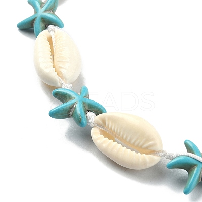 Natural Shell & Synthetic Turquoise Starfish Beaded Necklace with 304 Stainless Steel Clasps NJEW-TA00107-01-1