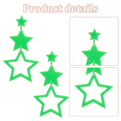 5 Pairs 5 Colors Hollow Star Acrylic Dangle Stud Earrings for Woman EJEW-AN0004-10-1