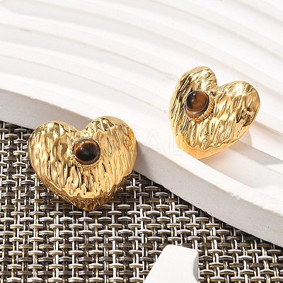 304 Stainless Steel Tiger Eye Stud Earrings EJEW-V016-03G-1