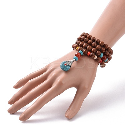 Wood & Natural Carnelian & Synthetic Turquoise Beaded Necklaces NJEW-JN04136-1
