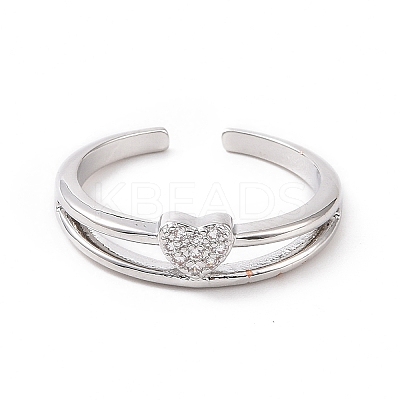 Clear Cubic Zirconia Heart Open Cuff Ring RJEW-E072-12P-1