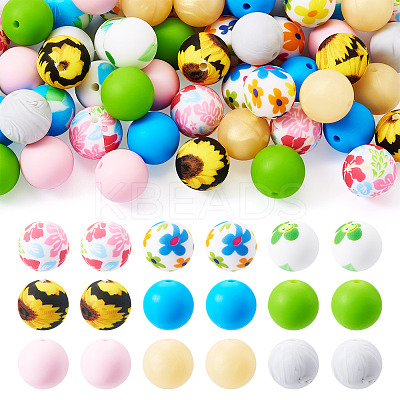 54Pcs 9 Styles Round Food Grade Eco-Friendly Silicone Beads SIL-TA0002-63-1