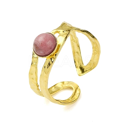 Ion Plating(IP) Round Natural Rhodonite Finger Rings RJEW-H233-01G-04-1