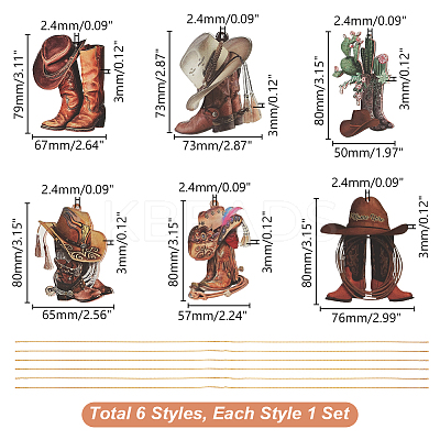 6 Sets 6 Styles Acrylic Cowboy Boot Car Hanging Decoration HJEW-GA0001-51-1