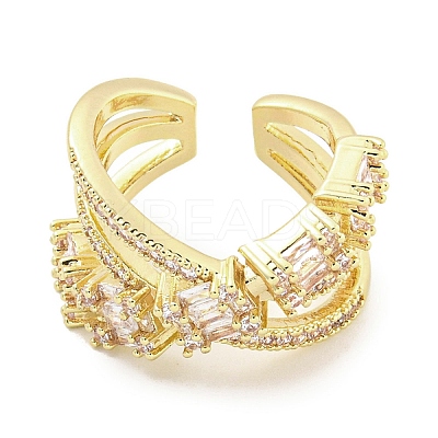 Brass Micro Pave Cubic Zirconia Cuff Open Rings RJEW-I103-019G-1