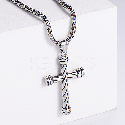 Retro Rock Punk Men's Striped Cross 304 Stainless Steel Pendant Necklaces OM4275-1-1