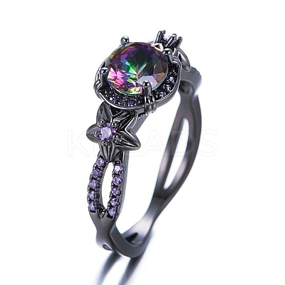 Colorful Rhinestone Flat Round with Flower Finger Rings LS-HAWE-PW0001-245A-1