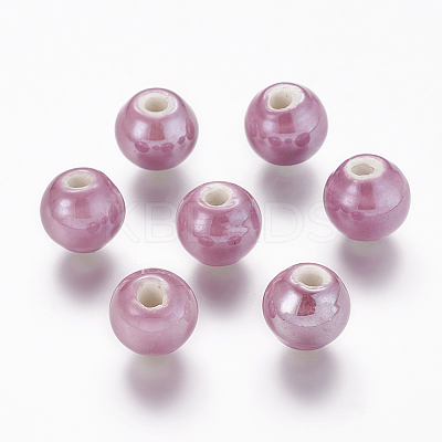 Pearlized Medium Orchid Handmade Porcelain Round Beads X-PORC-D001-10mm-17-1