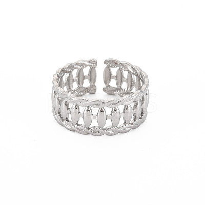 Non-Tarnish 304 Stainless Steel Oval Wrap Open Cuff Ring for Women RJEW-S405-154P-1
