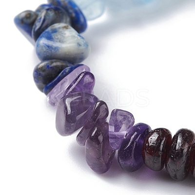 Kids 7 Chakra Natural Mixed Stone Chip Beads Stretch Bracelet with Heart BJEW-JB07377-1
