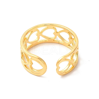 Ion Plating(IP) 304 Stainless Steel Hollow Out Heart Open Cuff Ring for Women LS-RJEW-E063-19G-1