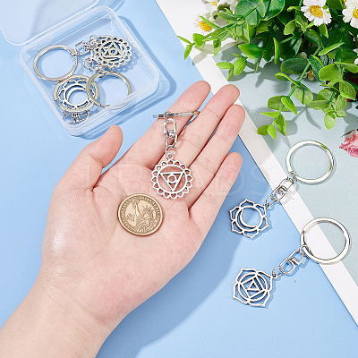6Pcs 3 Style Chakra Alloy Symbol Pendant Keychains KEYC-FG0001-14-1