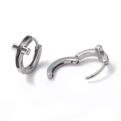 Non-Tarnish 316 Stainless Steel Cross Hoop Earrings for Men Women EJEW-C045-02-1