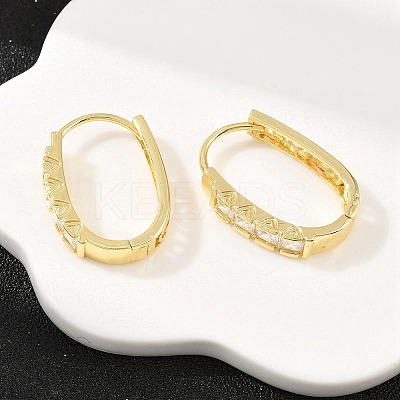 Square with Oval Brass Micro Pave Clear Cubic Zirconia Hoop Earrings EJEW-D348-08G-1