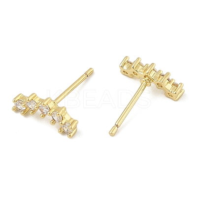 Brass Micro Pave Clear Cubic Zirconia Stud Earrings EJEW-R016-26G-15-1