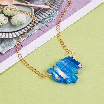 Irregular Natural Quartz Crystal Beads Pendant Necklace for Wonen NJEW-SW00009-1