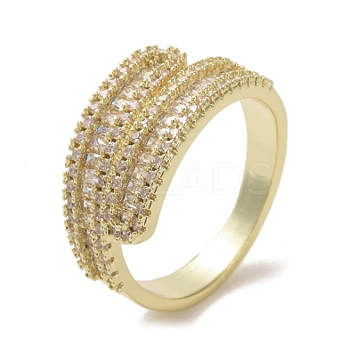 Brass Micro Pave Cubic Zirconia Open Cuff Ring RJEW-K256-53G-1