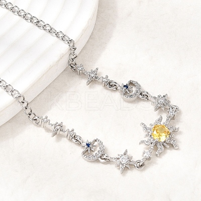 Brass Micro Pave Cubic Zirconia Sun & Moon & Star Pendant Necklaces NJEW-B157-17P-1