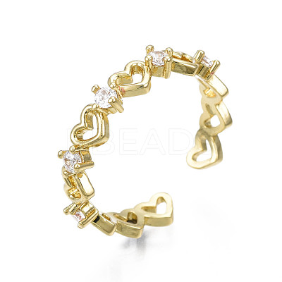 Exquisite Cubic Zirconia Heart Cuff Ring RJEW-N035-057-NF-1
