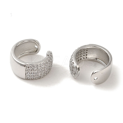 Rack Plating Brass Micro Pave Clear Cubic Zirconia Ring Cuff Earrings for Women EJEW-P280-12P-1