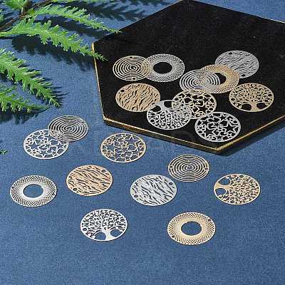 20Pcs 10 Styles Rack Plating Brass Hollow Out Connector Charms KKC-FS0001-02-1