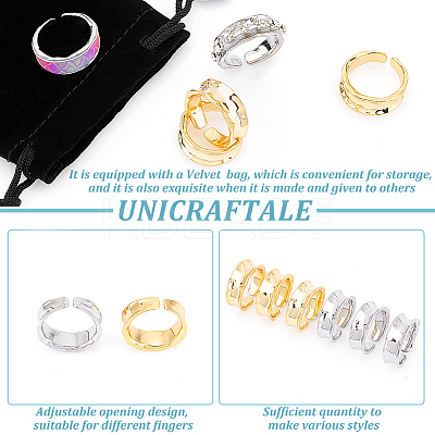 6Pcs 2 Colors Brass Wave Open Cuff Ring for Women RJEW-UN0002-32-1