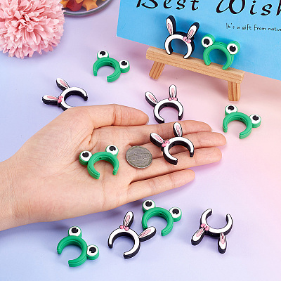 12Pcs 2 Styles Rabbit Ear & Frog Silicone Focal Beads SIL-TA0001-91-1