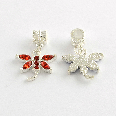 Alloy Rhinestone Dragonfly European Dangle Charms MPDL-R036-77-1