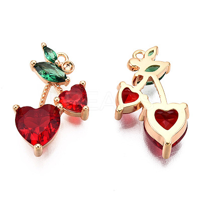 Brass Dark Red & Green Cubic Zirconia Pendants ZIRC-Q021-018G-NF-1