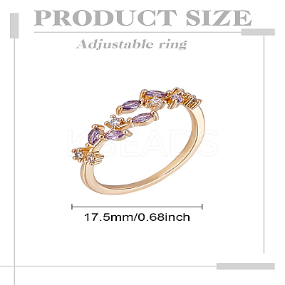 1Pc Brass Micro Pave Cubic Zirconia Cuff Rings for Women RJEW-LP0002-23G-1