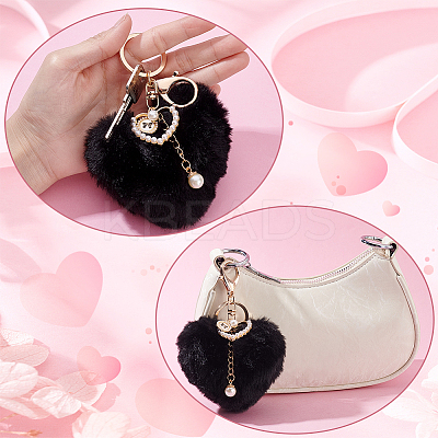 Fibre Heart Pom Pom Ball Keychain KEYC-WH0027-126C-1