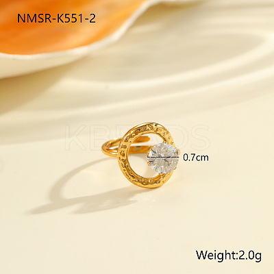 304 Stainless Steel Pave Clear Cubic Zirconia Cuff Open Rings FS-WG263B4-02-1