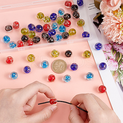 50Pcs 5 Colors Luminous Handmade Gold Sand Lampwork Beads LAMP-PH0001-31-1