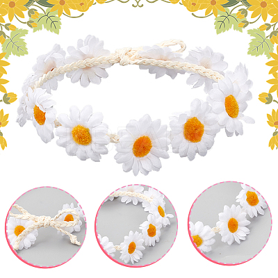 2Pcs Cloth Small Sunflowe Wreath Headband OHAR-CP0001-20B-1